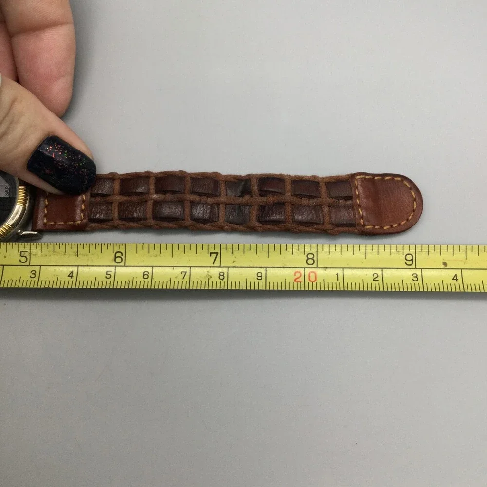 SAP Mens Watch 33mm Black SAP Logo Dial Brown Leather Strap Two Tone New Battery